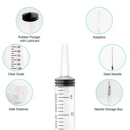 Syringes 100 ml, Large Plastic Syringe, 100 ml, Reusable, Dosing Syringe with Stainless Steel Accessories, Plastic Syringe for Plant Watering, Animal Feeding, Laboratories, Scientific (100 ml, 1