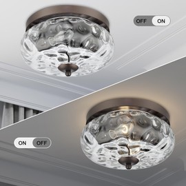 Darkaway Farmhouse Ceiling Light Fixtures Flush Mount Indoor Outdoor Ceiling Light with Water Ripple Glass Shade for Hallway Kitchen Bedroom Porch Living Room Bronze Finish