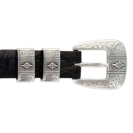 Mesa Silver Diamond Italian Calfskin Genuine Leather Dress Belt 1-1/8"(30mm) taper down to 1"(25mm) wide (Alligator Black, 32)
