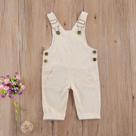 YOKJZJD Newborn Infant Baby Boy Girl Fall Winter Suspender Pants Overalls Corduroy Bib Pants Trousers with Pockets (Beige White, 0-6Months)