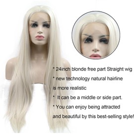 AFBeauty Platinum Blonde Wigs Realistic White Lace Front Wig for Women Straight Synthetic Lace Front Wig Long Glueless Real Hair 22Inch Natural-Looking Wigs for Everyday Wear and Special Occasions