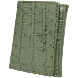 Belkut Trifold Wallet, Crocodile Embossed, Cowhide Leather, Compact Wallet, Cashless, Small Wallet, green