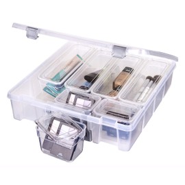 AB Designs 6967ABD Super Satchel with 9 Mixed Bins Inside, Stackable Home Storage Organization Container, Clear with Sliver Latches and Handle