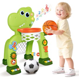 AuroTops Toddler Basketball Hoop & Soccer Goal Toy,Dinosaur Toys with Light & Music,Musical Toys for 1 Year Old Boy Girl Learning Toy for Toddlers 1-3 Birthday Gifts for 1 Year Old Boys