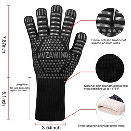 Premium BBQ Gloves, 1472°F Extreme Heat Resistant Oven Gloves, Grilling Gloves with Cut Resistant, Durable Fireproof Kitchen Oven Mitts Designed for Cooking, Grill, Frying, Baking (Gray+Black)