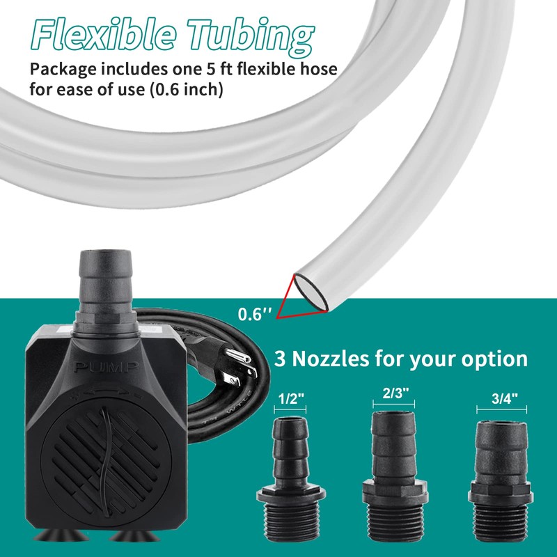 FREESEA Aquarium Submersible Fountain Pump: 30W 550GPH Adjustable Quiet Water