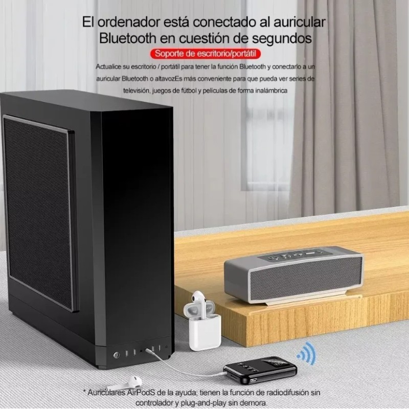 Transmisor Receptor Bluetooth 5.0 QYJU Aux Jack 3.5mm Negro Para