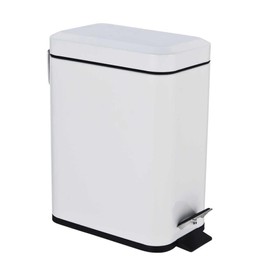 PEDAL BIN BATHROOM 5L SLIM RECTANGULAR REMOVABLE BUCKET WASTE DUST SLIMLINE EASY TO CLEAN 5 LITRE TOILET STAINLESS STEEL (White)