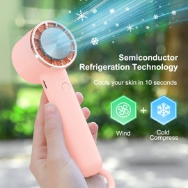 CEROBEAR Handheld Cooling Fan, New Upgrade Portable Fan with Cold Compress Function, 3 Speeds Adjustable Rechargeable USB Mini Face Fan for Makeup Travel Indoor Outdoor-Pink