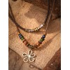 MINACHI Layered Boho Wood Bead Choker Necklace, Hollow Flower Charm,