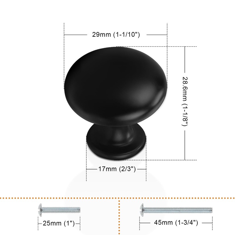 Probrico 5 Pack Cabinet Round Knobs in Black Finish,Kitchen Cabinet