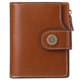 SENDEFN Women’s Wallet, Made of Soft Genuine Leather, 16 Card Slots with RFID Protection, Genuine Leather Wallet, Ladies Small and Short Format Wallet, Retro brown, s, Modern