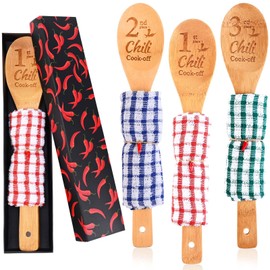 3 Set Chili Chili Cook off Award Prizes 1st 2nd 3rd Wooden Spoons Trophies Cooking Dishcloth Chili Box for Chili Festivals Cooking Competition Chili Cook off Gift Supplies