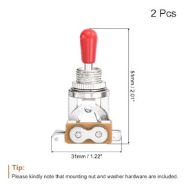 MECCANIXITY 3 Way Short Straight Guitar Toggle Switch Pickup Selector Silver with Red Tip Knob Caps for Electric Guitars Parts Replacement Pack of 2