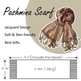 Wendyfull Pashmina Rave Shawl Wraps Scarf For Women w/Fringes Soft Silky Reversible Paisley Scarf For Wedding Gifts Festival (Pink)