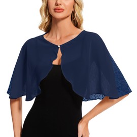 Atxnn Women's Lace Scarf Stole Chiffon Cape Capelets for Wedding Evening Dress Bridal Party Elegant Summer Bolero Costume Accessories, navy blue, Unit size