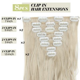 S-noilite Clip-In Hair Extensions, Wavy, 8-Piece Set, 18 Clips, Full Head, Like Real Hair, 60 cm, Ash Blonde and Bleach Blonde