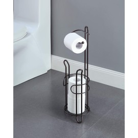 SunnyPoint Freestanding Toilet Paper Holder with Storage – Holds 3 Spare Rolls, Heavy-Duty Steel, Oil Bronze Finish, Easy Assembly, Space-Saving Bathroom Organizer