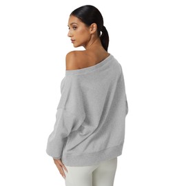 QINSEN Womens Oversized Sweatshirt Off The Shoulder Pullover Long Sleeve Sweatshirts No Hood Light Grey L