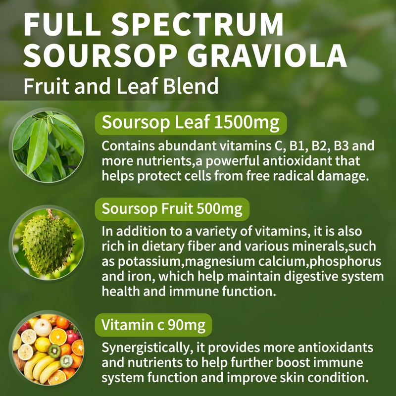 Soursop Graviola Liquid Drops 2000mg, 98% Absorption for Cell Support