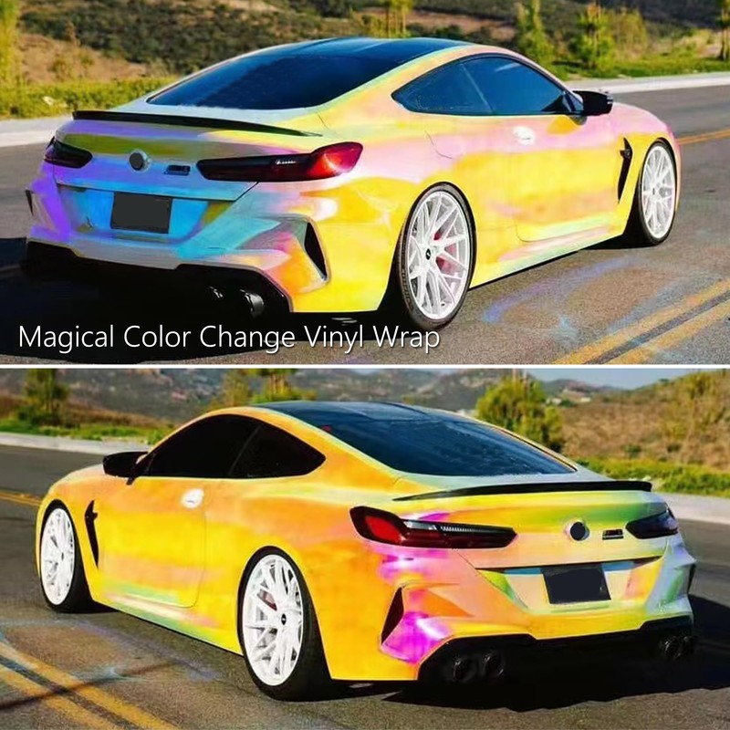 AuMoHall Holographic Rainbow Pink Car Vinyl Wrap Chameleon Color Change