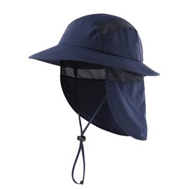 Connectile Kids Summer UPF 50+ Flap Cap, Quick Drying, Wide Brim, Sun Hat, UV Protection, Safari Hat, For Kids, Boys, blue (navy blue), M
