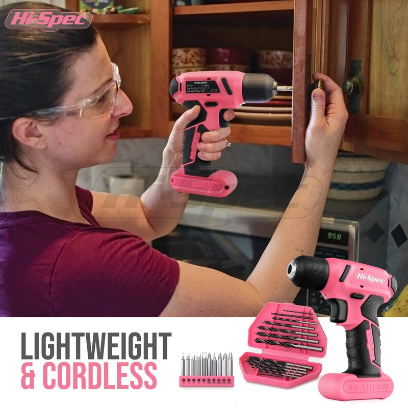 Hi-Spec 58pc Pink 8V USB Electric Power Cordless Drill Driver