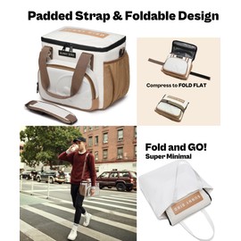 SUNNY BIRD 12L Large Insulated Lunch Bag, Leakproof and Foldable Lunch Cooler Box for Women Adult and Men, Fits 18 Cans (Ivory White 01)