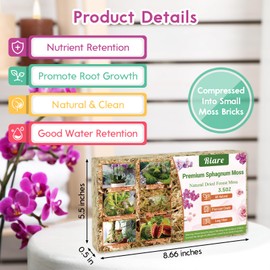 Riare 3.5 OZ Premium Sphagnum Moss for Plants- 4QT Natural Long Fiber Sphagnum Peat Moss Dried, Plants Moss Orchid Potting Mix for Orchids Repotting, Carnivorous Succulent Potted Plants and Reptiles