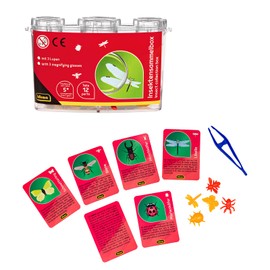 Idena - Insektensammelbox mit 3 Lupen, inkl. Pinzette und Insektenkarten, 5 kleine Plastikinsekten, Becherlupe für Kinder ab 5 Jahren