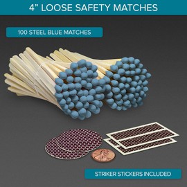 4" Steel Blue Matches (100 Count, with Striking Stickers Included) | Decorative Unique & Fun for Your Home, Gifts, Accessories & Events | Premium Long Wood Safety Matches by Thankful Greetings