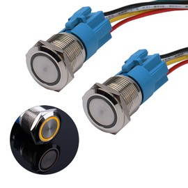 JIQI 2 x 19 mm 12 V to 24 V 3 A Latching Waterproof Pressure Switch Metal On/Off Latch Button Switch with LED Indicator Light IP66 1NO1NC Self-Holding Pre-Wired Button Switch for Yacht Caravan