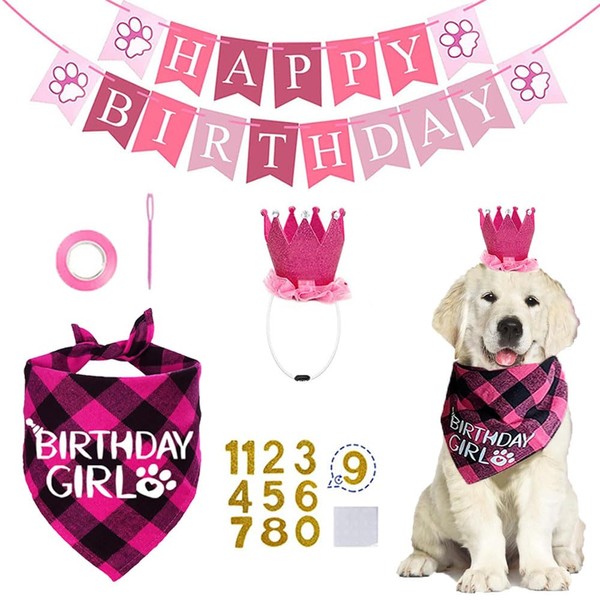 Pet Birthday Hat Scarfs Flag Set Cute Dog Birthday Party