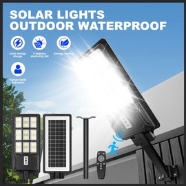 Sinpbw 9000W Solar Street Light 6500K Daylight, IP66 Waterproof Motion Sensor Solar Lights with Remote Control, Dusk to Dawn Solar Powered for Parking Lot Yard Garden Pathway - 1 Pack