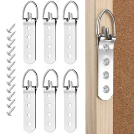 6 PCS Super Heavy Duty Extra Large Strap Hanger Heavy Duty Picture Hanger D Ring Hangers Stainless Steel Picture Frame Hangers with 24PCS Screws Mirror Hanging Hardware for Hanging Pictures