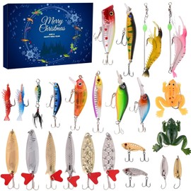 Advent Calendar Fishing Christmas Countdown - 24 Days Fishing Lures Set for Fisher Adult Men - 2024 Xmas Surprise Gift Father, Grandpa