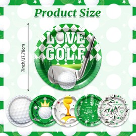 OXYLIPO 48 Pieces Golf Party Paper Plates 6 Designs 7 Inch Disposable Golf Pattern Dessert Plates for Lets Par Tee Birthday Party Sports Themed Event Baby Shower Holiday Table Supplies Favors