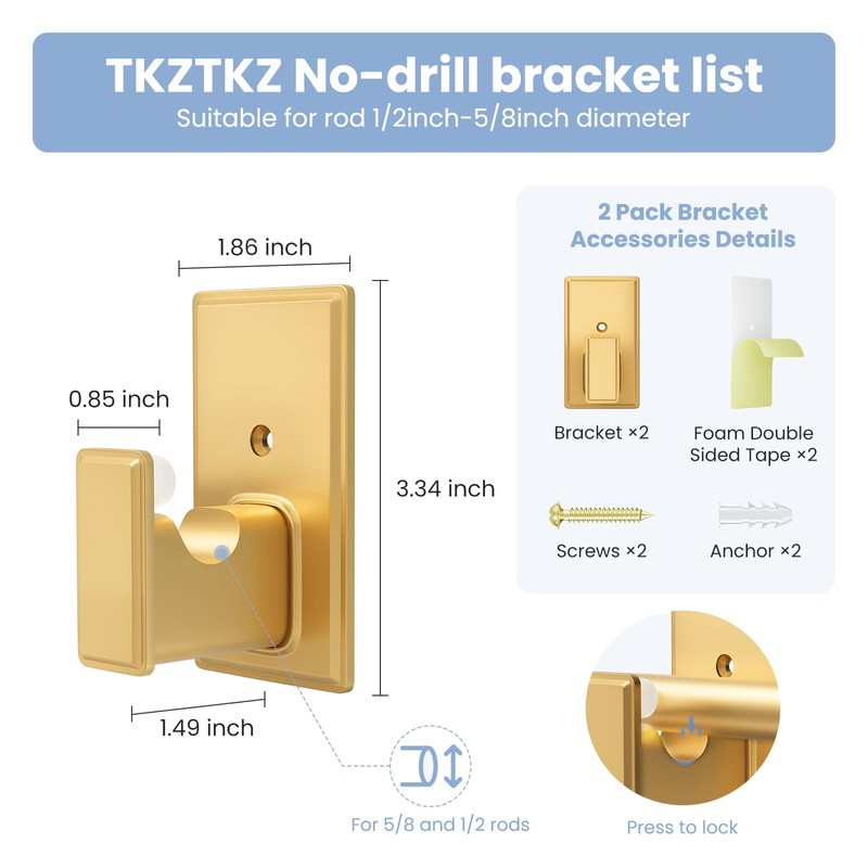 TKZTKZ No Drilling Curtain Rod Brackets:Self Adhesive Curtain Rod Holders