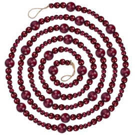 9 Foot Cranberry Burgundy Wood Bead Ball Christmas Garland | Wooden Christmas Tree Garland Perfect for Rustic Natural Country Farmhouse Vintage Trees | Garland Christmas Decorations | Assorted Sizes