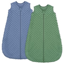 Unnivoll Fleece Baby Sleep Sack 0-6 Months with Plush Dots 1.5 Tog Baby Wearable Blanket with 2-Way Zipper Warm Sleeping Sack for Toddler Infant Newborn - Small, Blue&Green