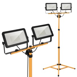 Rengue Work Light Rugged,20000 LED Work Light with Stand,200W 2 Adjustable Head Portable Work Lights with Foldable Tripod Stand for Construction Job Site Workshop