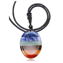 Jovivi Healing Crystal Chakra Necklace for Women Crystal Jewellery for Women Necklace 7 Chakra Thumb Worry Stone for Anxiety Relief Pendant Necklace Gifts
