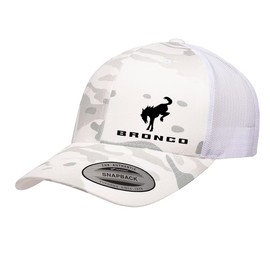 Ford Bronco Logo New Side Panel Fully Embroidered Yupoong 6606 Snapback Trucker Fitted Cap Multicam White