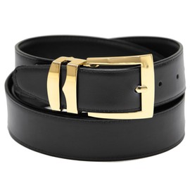 Men's Belt Reversible Wide Bonded Leather Gold-Tone Buckle BLACK/Black 40