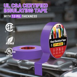RED WOLF 5 Pack Purple Electrical Tape 3/4 Inch x 66 Ft Industrial Grade UL/CSA Listed 7 Mil Thick Flame Retardant High Temp Waterproof Electrical PVC Tape Electric Super Vinyl Rated 600V