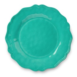 Isabella Teal 11-Inch Dinner Plate, Crackle Glaze Effect & Scalloped Edges, Durable Lightweight Melamine, Break-Resistant & Dishwasher Safe, Elegant Tableware for Indoor & Outdoor Dining