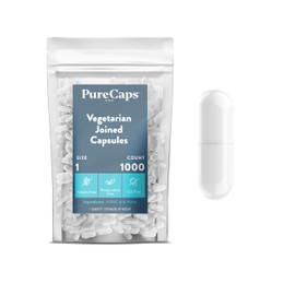 PureCaps USA - Empty Vegetarian Vegan Pill Capsules Size 1| 1,000 Joined Pills| Clear| Non-GMO Certified | SLS, Gluten, Preservative Free