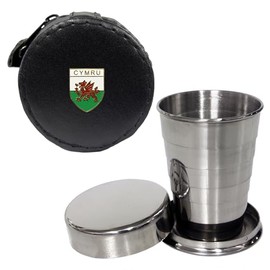 Knight 2oz Collapsible Drinking Cup with Leather Wales Cymru Case