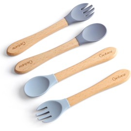 Ginbear 020-03 Cucharas y Tenedores de Silicona para Bebé 12‑18 meses – Set 4 piezas gris