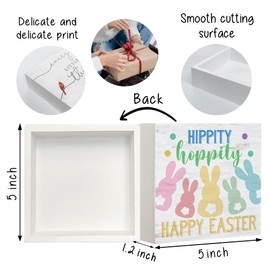 Happy Easter Spring Bunny Garden Bunny Wooden Box Sign Spring Yard Rabbit Outdoor Farmhouse Decoration Décor for Home Farmhouse Office Farm Kitchen Dining Room Bathroom Shelf Table-162